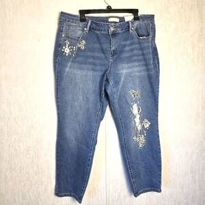 C Est 1946 Women Mid-Rise Straight Leg Jeans Size 20WP Distressed Rhinestone NWT